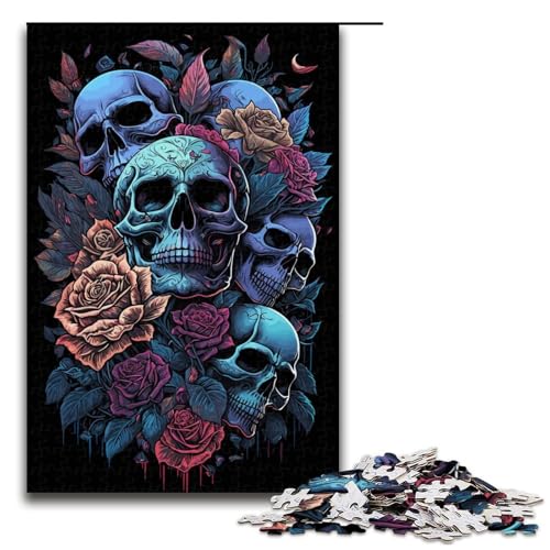 Puzzle für Erwachsene, Totenkopf und Rosen, Totenkopfrose, 1000-teiliges Holzpuzzle für Familienspiele, 1000 Teile Puzzle für Erwachsene, Totenkopf und Rosen, Totenkopfrose, 1000-teiliges Holzpuzzle für Familienspiele, 1000 Teile von mowenbingpeng