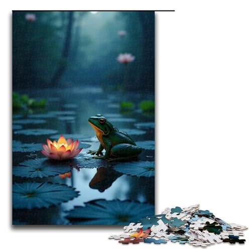 Puzzle für Erwachsene (Sommernacht Frosch und Lotusteich) 1000-teiliges Holzpuzzle für Kinder ab 12 Jahren Lernspielzeug 1000 Teile (75 x 50 cm) von mowenbingpeng