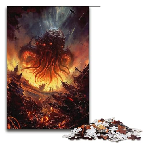 Puzzle für Erwachsene „Cthulhu Invasion“ 1000 Teile Papierpuzzle für Erwachsene und Kinder ab 12 Jahren 1000 Teile (38 x 26 cm) von mowenbingpeng