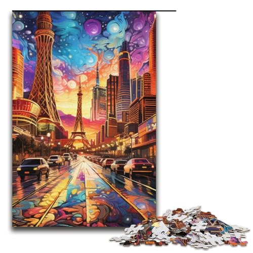 Puzzle für Erwachsene „Psychedelischer Las Vegas Strip bei Nacht“ 1000 Teile Papierpuzzle für Erwachsene und Kinder ab 12 Jahren Lernspielzeug 1000 Teile (38 x 26 cm) von mowenbingpeng