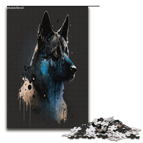 Puzzle für Erwachsene 1000 Teile Aquarell Puzzle mit deutschem Schäferhund Holzpuzzle Familienspiele Weihnachts und Geburtstagsgeschenke 1000 Teile (38 x 26 cm) von mowenbingpeng