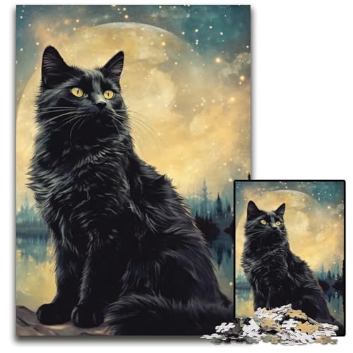 Puzzle für Erwachsene 1000 Teile Black Cat Moon Puzzles für Erwachsene Denkspiel für Teenager Familieninteraktion 1000 Teile (38 x 26 cm) von mowenbingpeng