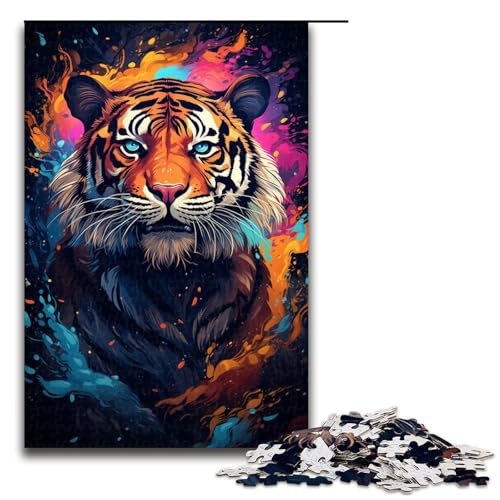 Puzzle für Erwachsene 1000 Teile Bunte Aquarell-Tigerfamilie Holzpuzzle Lernspiel Herausforderungsspielzeug 1000 Teile (75 x 50 cm) von mowenbingpeng