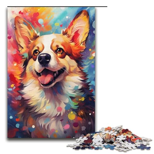 Puzzle für Erwachsene 1000 Teile Bunte Corgi-Hundefamilie Holzpuzzle Lernspiel Herausforderungsspielzeug 1000 Teile (38 x 26 cm) von mowenbingpeng