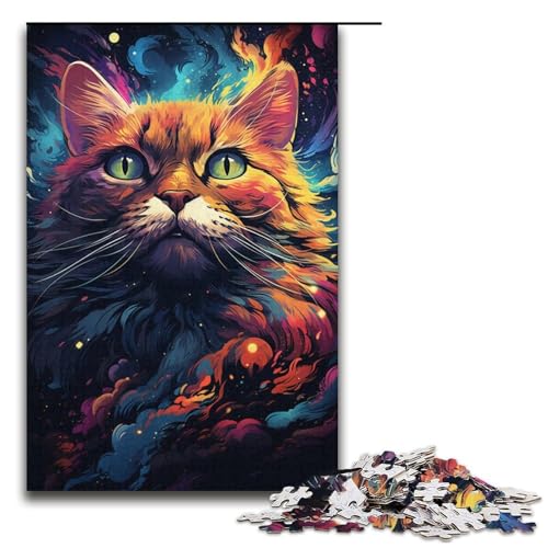 Puzzle für Erwachsene 1000 Teile Bunte Katze im Weltraum Holzpuzzle Lernspiel Herausforderungsspielzeug 1000 Teile (38 x 26 cm) von mowenbingpeng