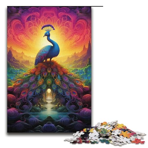 Puzzle für Erwachsene 1000 Teile Bunte Pfauenfamilie Holzpuzzle Lernspiel Herausforderungsspielzeug 1000 Teile (38 x 26 cm) von mowenbingpeng