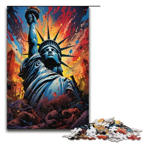 Puzzle für Erwachsene 1000 Teile Bunte Psychedelia der Freiheitsstatue Holzpuzzle für Kinder Lernspiel 1000 Teile (38 x 26 cm) von mowenbingpeng