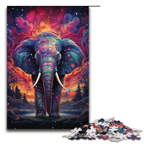 Puzzle für Erwachsene 1000 Teile Bunte Psychedelia der Sternenelefanten Holzpuzzle für Kinder Lernspiel 1000 Teile (38 x 26 cm) von mowenbingpeng