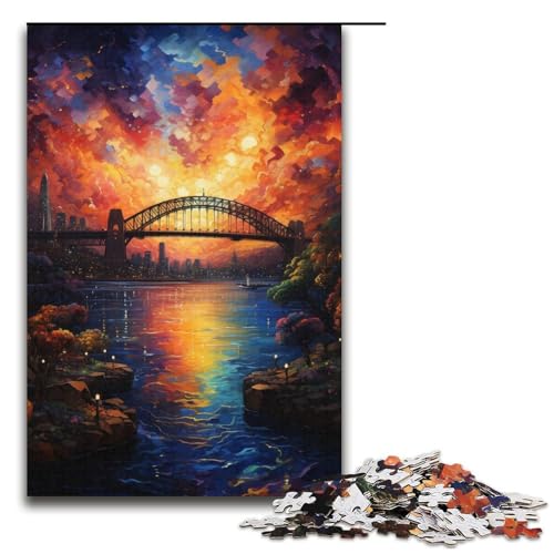 Puzzle für Erwachsene 1000 Teile Bunte Psychedelia der Sydney Harbour Bridge Holzpuzzle für Kinder Lernspiel 1000 Teile (38 x 26 cm) von mowenbingpeng