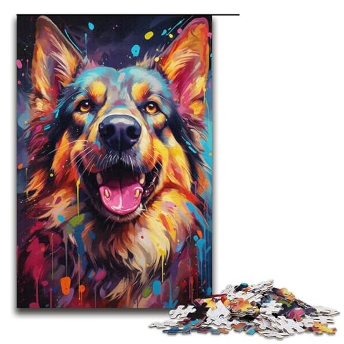 Puzzle für Erwachsene 1000 Teile Bunte Psychedelia mit Neonhunden Holzpuzzle Lernspiel Herausforderungsspielzeug 1000 Teile (38 x 26 cm) von mowenbingpeng