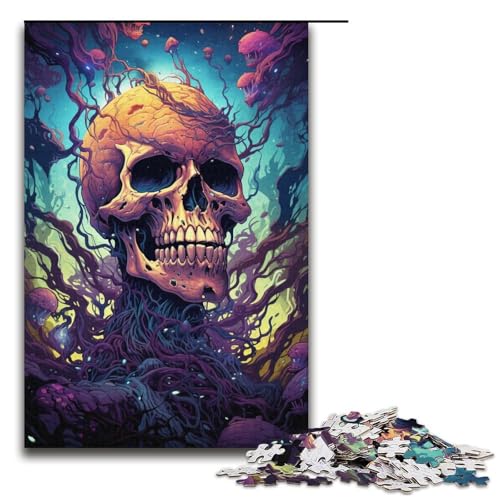 Puzzle für Erwachsene 1000 Teile Bunte Psychedelia mit mutierten Totenköpfen Holzpuzzle für Kinder Lernspiel 1000 Teile (38 x 26 cm) von mowenbingpeng