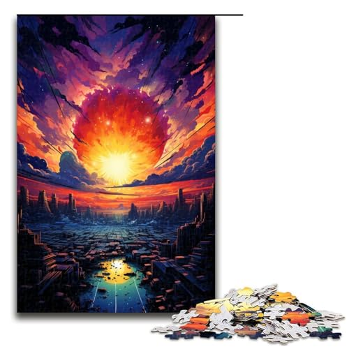 Puzzle für Erwachsene 1000 Teile Bunte Sonnenuntergangsstadt Puzzle Lernspiele für Zuhause DIY-Spielzeug tolles Geschenk für Spiele 1000 Teile (75 x 50 cm) von mowenbingpeng