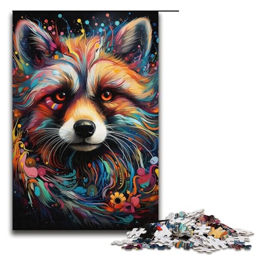 Puzzle für Erwachsene 1000 Teile Bunte Waschbärfamilie Holzpuzzle Lernspiel Herausforderungsspielzeug 1000 Teile (38 x 26 cm) von mowenbingpeng