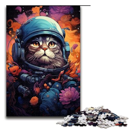 Puzzle für Erwachsene 1000 Teile Bunte Weltraumkatze Holzpuzzle 1000 Teile (75 x 50 cm) von mowenbingpeng