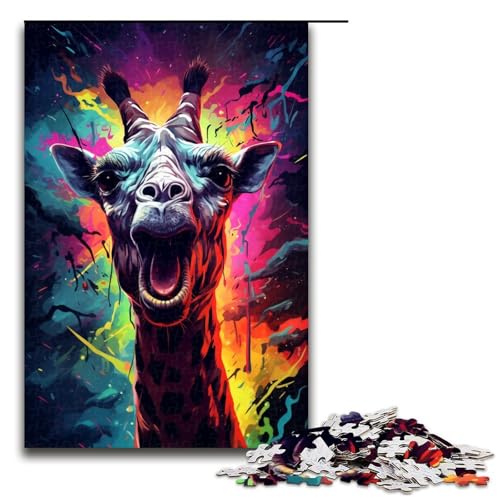 Puzzle für Erwachsene 1000 Teile Bunte psychedelische Giraffe Holzpuzzle für Kinder Lernspiel 1000 Teile (75 x 50 cm) von mowenbingpeng