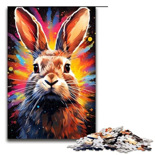 Puzzle für Erwachsene 1000 Teile Bunte psychedelische Kaninchenfamilie Holzpuzzle Lernspiel Herausforderungsspielzeug 1000 Teile (75 x 50 cm) von mowenbingpeng