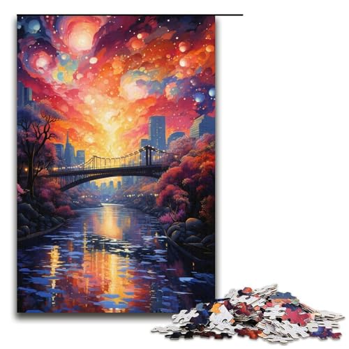 Puzzle für Erwachsene 1000 Teile Bunte psychedelische Landschaft Holzpuzzle für Kinder Lernspiel 1000 Teile (38 x 26 cm) von mowenbingpeng