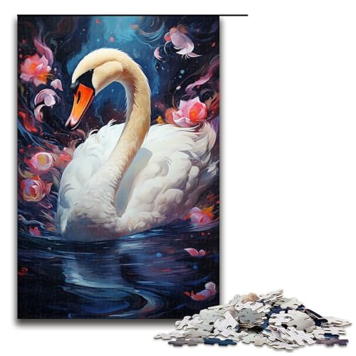 Puzzle für Erwachsene 1000 Teile Bunte psychedelische Schwanenfamilie Holzpuzzle Lernspiel Herausforderungsspielzeug 1000 Teile (75 x 50 cm) von mowenbingpeng
