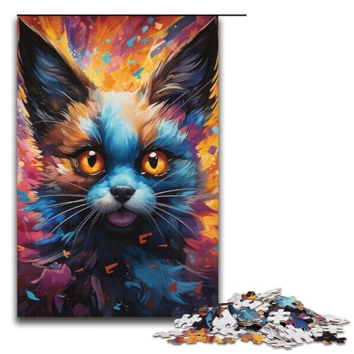 Puzzle für Erwachsene 1000 Teile Bunte psychedelische Siamkatze Holzpuzzle für Kinder Lernspiel 1000 Teile (38 x 26 cm) von mowenbingpeng