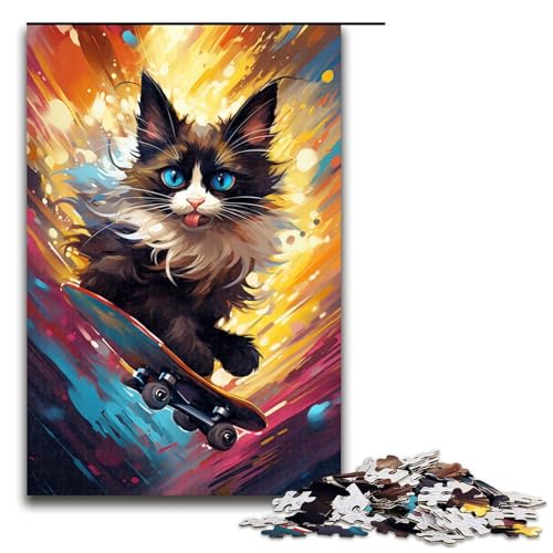 Puzzle für Erwachsene 1000 Teile Bunte psychedelische Siamkatzenfamilie Holzpuzzle Lernspiel Herausforderungsspielzeug 1000 Teile (75 x 50 cm) von mowenbingpeng