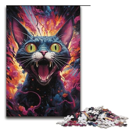 Puzzle für Erwachsene 1000 Teile Bunte psychedelische Sphinx-Katzenfamilie Holzpuzzle Lernspiel Herausforderungsspielzeug 1000 Teile (38 x 26 cm) von mowenbingpeng