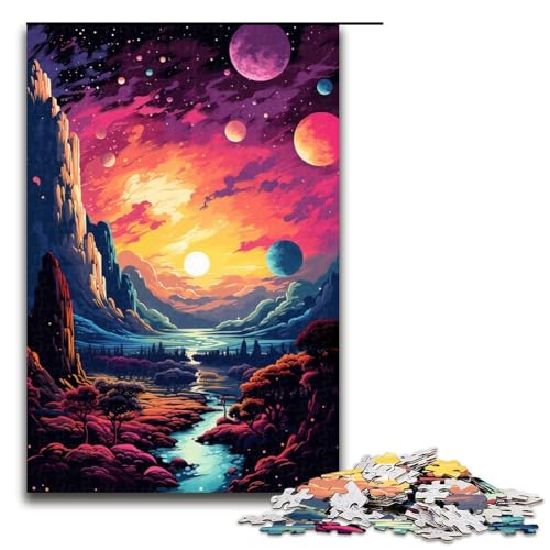Puzzle für Erwachsene 1000 Teile Bunte psychedelische Weltraumlandschaft Holzpuzzle für Kinder Lernspiel 1000 Teile (75 x 50 cm) von mowenbingpeng
