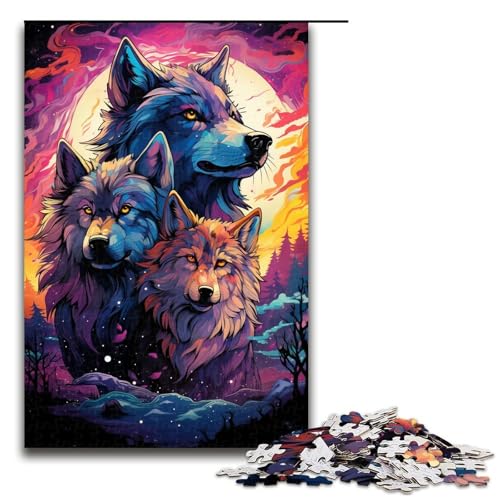Puzzle für Erwachsene 1000 Teile Bunte psychedelische Wölfe Holzpuzzle 1000 Teile (75 x 50 cm) von mowenbingpeng