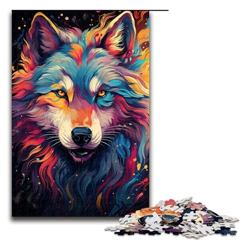 Puzzle für Erwachsene 1000 Teile Bunte psychedelische Wolfsfamilie Holzpuzzle Lernspiel Herausforderungsspielzeug 1000 Teile (75 x 50 cm) von mowenbingpeng