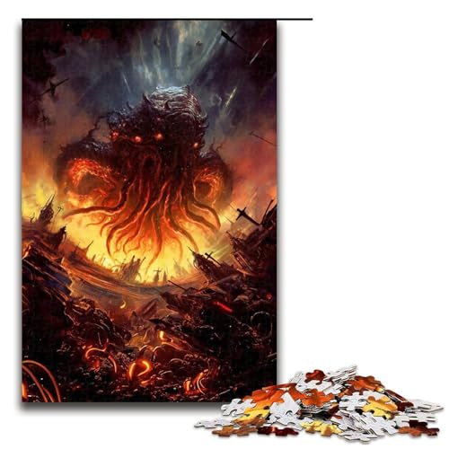 Puzzle für Erwachsene 1000 Teile Cthulhu-Invasion Holzpuzzle 1000 Teile (75 x 50 cm) von mowenbingpeng
