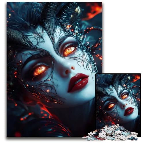 Puzzle für Erwachsene 1000 Teile Dämonin mit brennenden Augen Puzzles für Erwachsene Denkspiel für Teenager Familieninteraktion 1000 Teile (75 x 50 cm) von mowenbingpeng