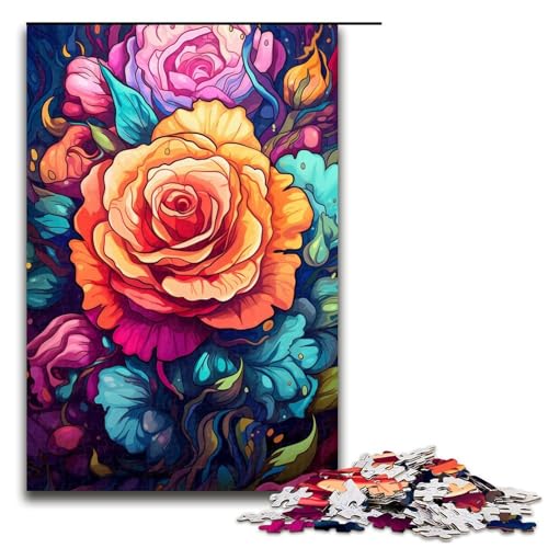 Puzzle für Erwachsene 1000 Teile Doodle Bunte Rosen Holzpuzzle für Kinder Lernspiel 1000 Teile (75 x 50 cm) von mowenbingpeng