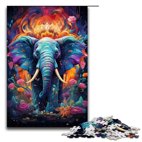 Puzzle für Erwachsene 1000 Teile Elefant bunt psychedelisch Puzzlespiel Spielzeug lustig 1000 Teile (75 x 50 cm) von mowenbingpeng