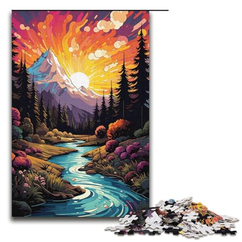 Puzzle für Erwachsene 1000 Teile Fantasie Bunte Flusslandschaft Holzpuzzle Lernspiel Herausforderungsspielzeug 1000 Teile (38 x 26 cm) von mowenbingpeng