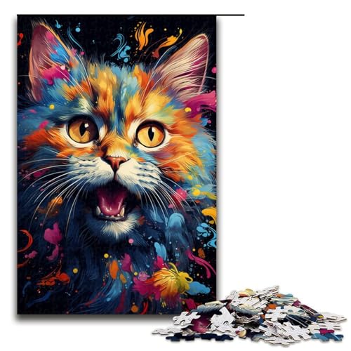 Puzzle für Erwachsene 1000 Teile Fantasie Bunte Katze Holzpuzzle für Kinder Lernspiel 1000 Teile (75 x 50 cm) von mowenbingpeng