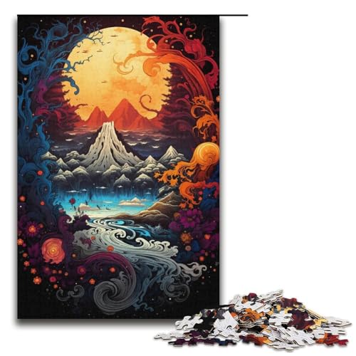 Puzzle für Erwachsene 1000 Teile Fantasie Bunte Mondlichtlandschaft Holzpuzzle für Kinder Lernspiel 1000 Teile (38 x 26 cm) von mowenbingpeng