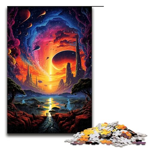 Puzzle für Erwachsene 1000 Teile Fantasie Bunte Weltuntergangslandschaft Holzpuzzle für Kinder Lernspiel 1000 Teile (75 x 50 cm) von mowenbingpeng