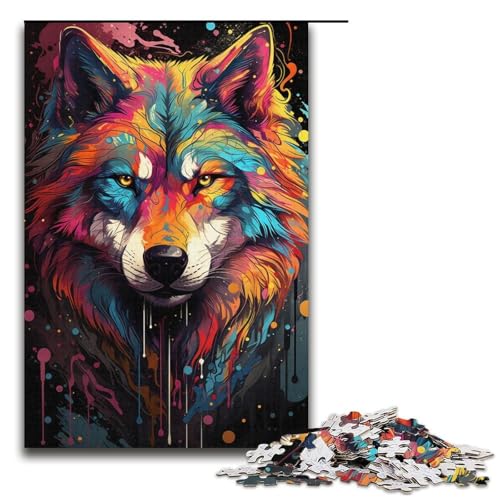 Puzzle für Erwachsene 1000 Teile Fantasie-Farbmalerei Wolf-Puzzle Holzpuzzle Lernspiel Herausforderungsspielzeug 1000 Teile (38 x 26 cm) von mowenbingpeng