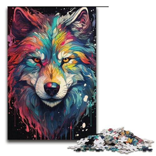 Puzzle für Erwachsene 1000 Teile Fantasie-Farbmalerei Wolfsfamilie Holzpuzzle Lernspiel Herausforderungsspielzeug 1000 Teile (38 x 26 cm) von mowenbingpeng