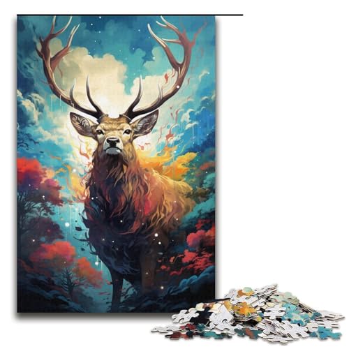 Puzzle für Erwachsene 1000 Teile Fantasie bunter Hirsch Holzpuzzle 1000 Teile (38 x 26 cm) von mowenbingpeng