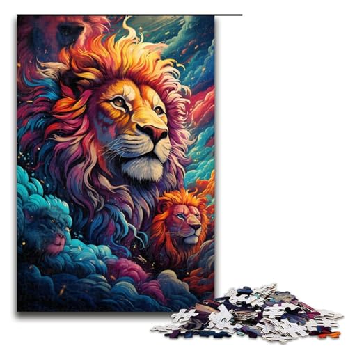 Puzzle für Erwachsene 1000 Teile Fantasie bunter Löwe Holzpuzzle für Kinder Lernspiel 1000 Teile (75 x 50 cm) von mowenbingpeng