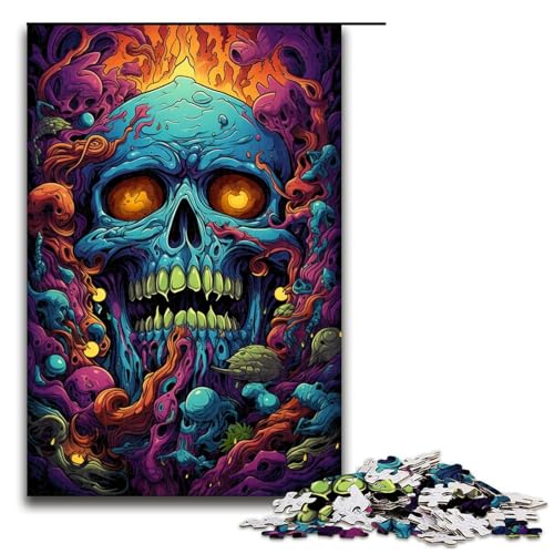 Puzzle für Erwachsene 1000 Teile Fantasie bunter Totenkopf Holzpuzzle für Kinder Lernspiel 1000 Teile (75 x 50 cm) von mowenbingpeng