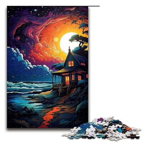 Puzzle für Erwachsene 1000 Teile Fantasie buntes Haus Holzpuzzle 1000 Teile (75 x 50 cm) von mowenbingpeng