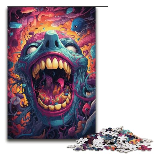Puzzle für Erwachsene 1000 Teile Fantasie buntes Monster Holzpuzzle 1000 Teile (38 x 26 cm) von mowenbingpeng