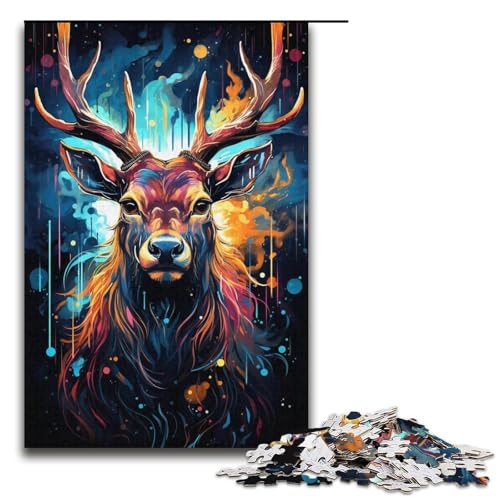 Puzzle für Erwachsene 1000 Teile Fantasie buntes psychedelisches Hirsch-Puzzle Lernspiele für Zuhause DIY-Spielzeug tolles Geschenk für Spiele 1000 Teile (38 x 26 cm) von mowenbingpeng