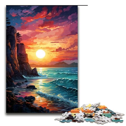 Puzzle für Erwachsene 1000 Teile Fantasy-Strand bei Sonnenuntergang Holzpuzzle 1000 Teile (75 x 50 cm) von mowenbingpeng