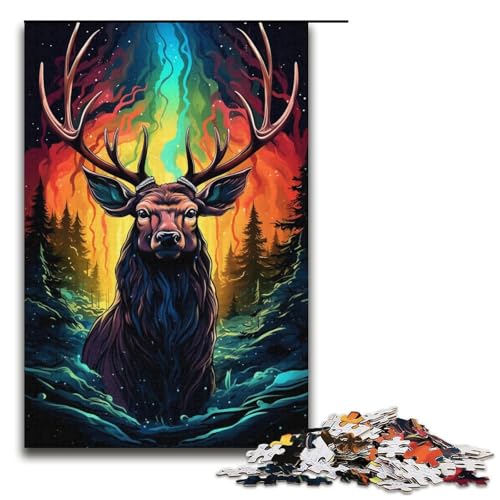 Puzzle für Erwachsene 1000 Teile Farbgemälde von Elch Lernspiele für Zuhause DIY-Spielzeug tolles Geschenk für Spiele 1000 Teile (38 x 26 cm) von mowenbingpeng