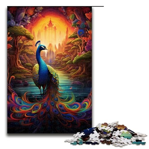 Puzzle für Erwachsene 1000 Teile Farbiger Pfau Holzpuzzle 1000 Teile (75 x 50 cm) von mowenbingpeng