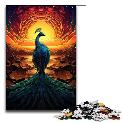 Puzzle für Erwachsene 1000 Teile Farbiger Pfau Holzpuzzle für Kinder Lernspiel 1000 Teile (75 x 50 cm) von mowenbingpeng