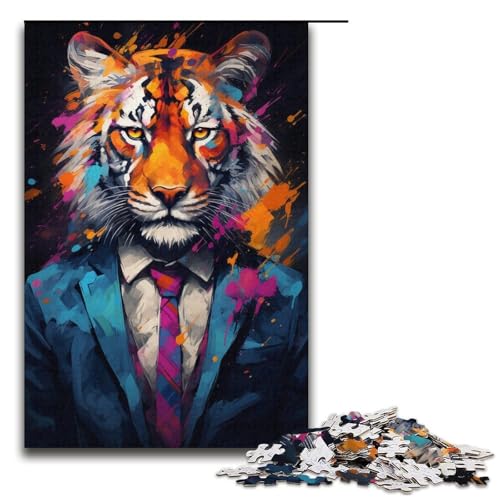 Puzzle für Erwachsene 1000 Teile Farbiger Tiger-Boss Holzpuzzle für Kinder Lernspiel 1000 Teile (38 x 26 cm) von mowenbingpeng