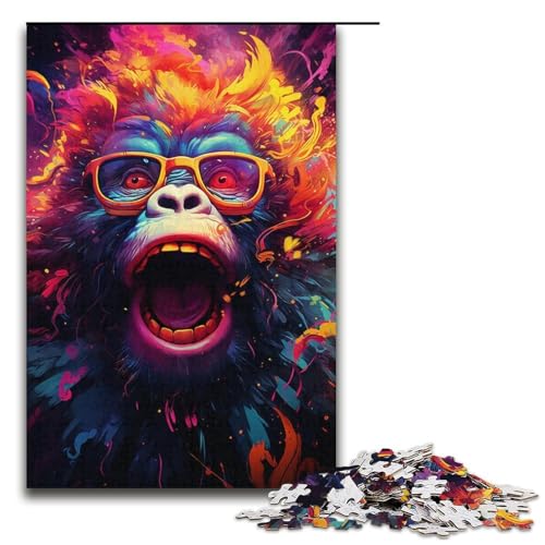 Puzzle für Erwachsene 1000 Teile Farbmalerei Affenfamilie Holzpuzzle Lernspiel Herausforderungsspielzeug 1000 Teile (38 x 26 cm) von mowenbingpeng